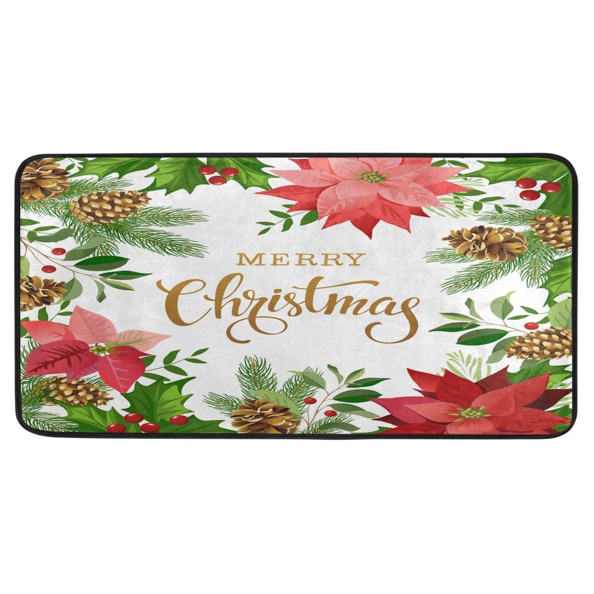MOYYO Christmas Poinsettia Flower Anti-Fatigue Kitchen Mat - Non-Slip, Oil & Stain Resistant, Easy Clean Floor Rug for Kitchen, Bathroom, Indoor & Outdoor Use - Perfect Holiday Decor for Home Entryway