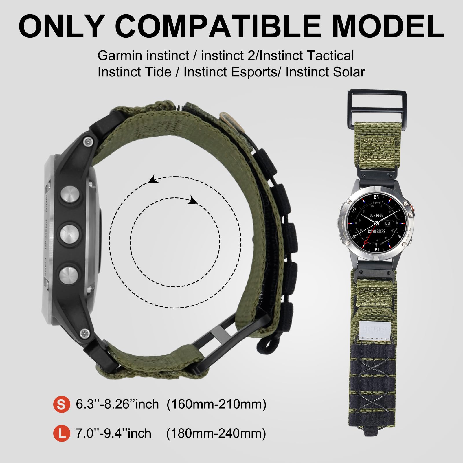 22mm Military Braided Nylon Solo Loop Watch Band for Garmin Fenix 5/5 Plus/6/6 Pro/7, Forerunner 935/945/955/965 & Approach S60/S62 - Durable Comfort for Running, Hiking & Outdoor Adventures