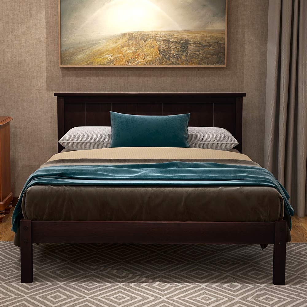 Rockjame Premium Wood Twin Platform Bed Frame with Headboard - Sturdy Slat Support, Easy Assembly, No Box Spring Needed - Perfect for Small Bedrooms, Guest Rooms & Dormitories