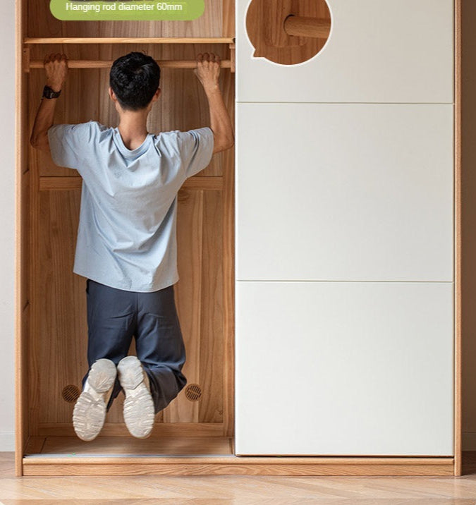 Solid Oak Wood Sliding Door Wardrobe Closet - Modern Storage Solution for Bedroom, Living Room & Office Organization