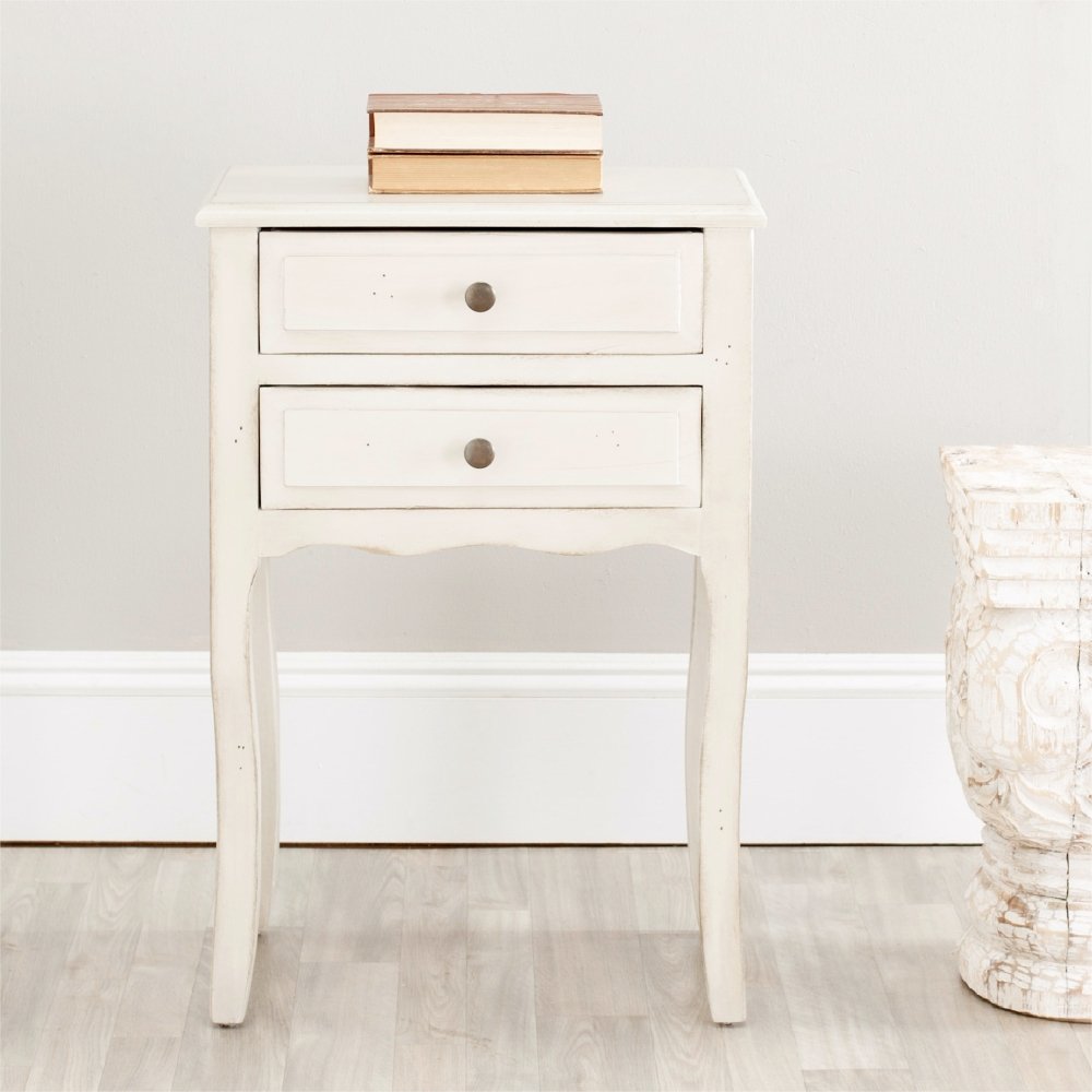 Safavieh Home Collection Lori White 2-Drawer End Table - Modern Nightstand for Bedroom, Living Room & Office - Small Side Table with Storage