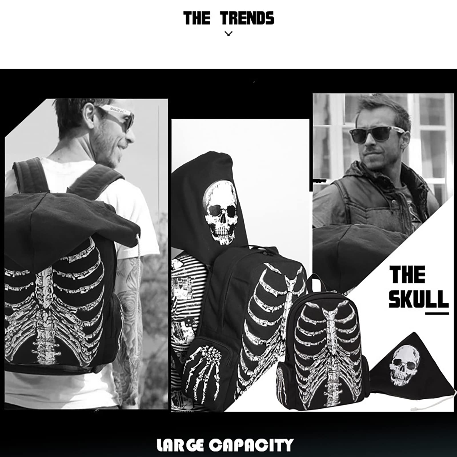 **Gothic Skull Print Canvas Backpack for Men & Women - Trendy Casual Daypack for Halloween, School, Travel & Daily Use**