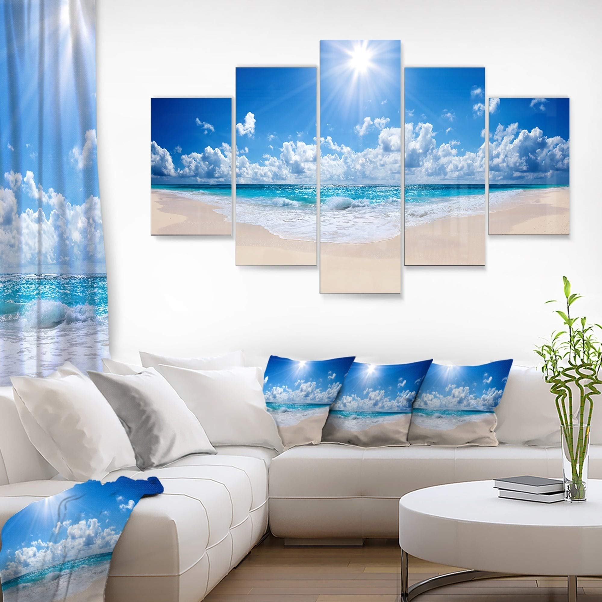 Designart Tropical Beach Panorama Wall Art - Modern Coastal Metal Wall Decor 32x60 Inches Blue - Perfect for Living Room, Bedroom & Office Decor