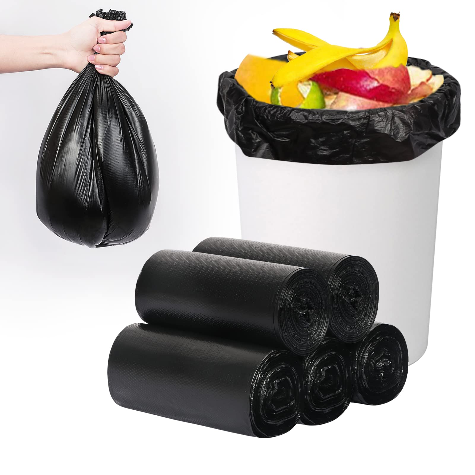 PetsHome Extra Thick Leak Proof Trash Bags - 100 Count 6 Gallon Garbage Bags for Home & Office Waste Bins | Heavy Duty Rubbish Bags for Kitchen, Bathroom & Pet Waste Disposal