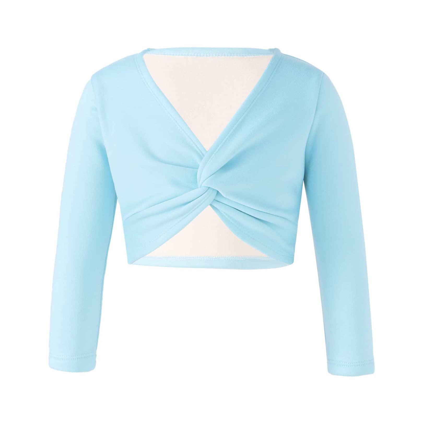 Easyforever Girls' Thick Knot Ruched Dance Crop Top - Ballet Wrap Shrug Sweater with Long Sleeves - Perfect for Dance Classes, Ballet Practice & Casual Wear