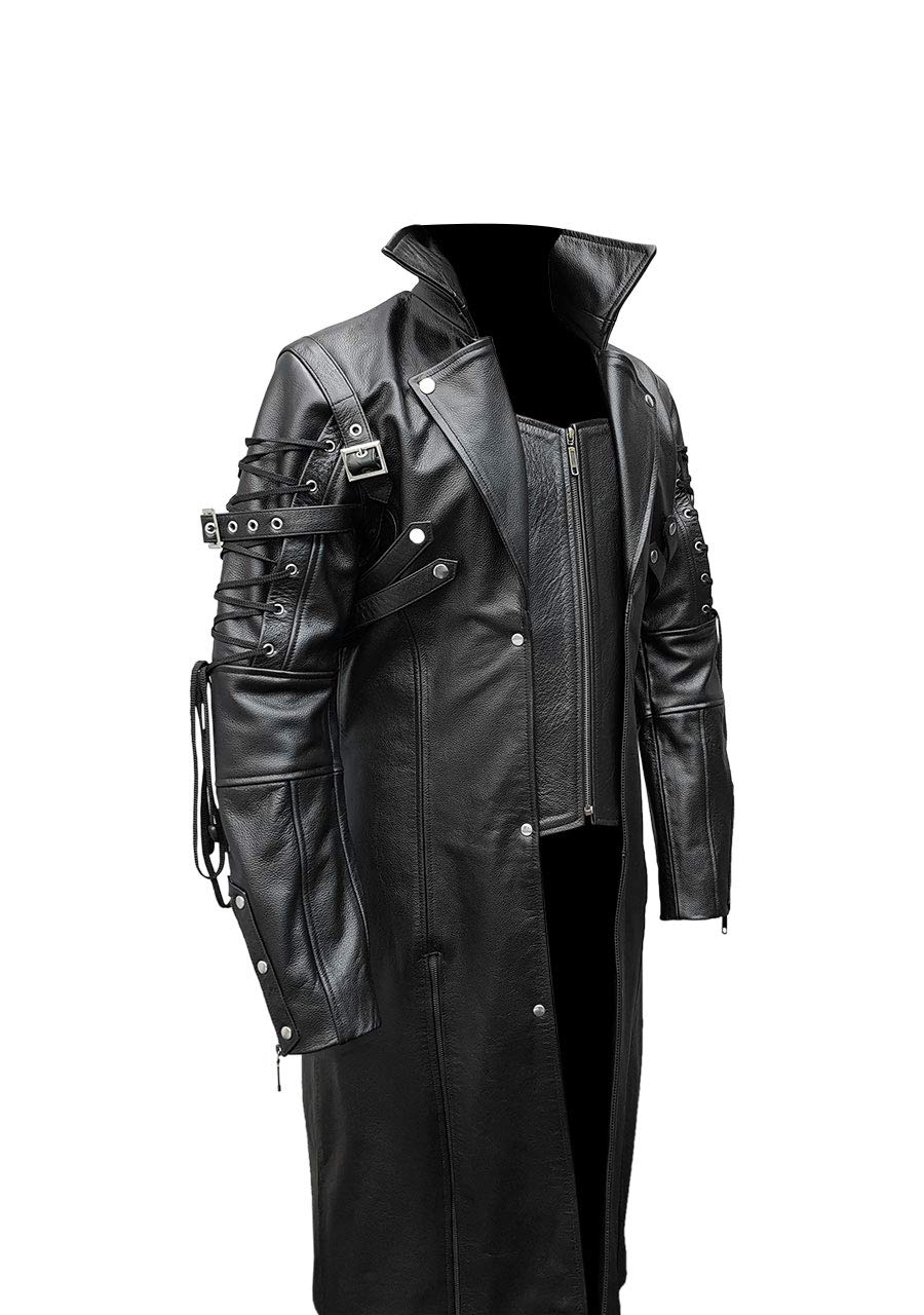 Men's Black Leather Trench Coat - Goth Steampunk Style for Outdoor & Cosplay