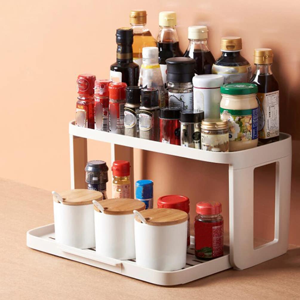 Pull Out Shelf Jar Rack - Bathroom Countertop Organizer with Valet Tray | Metal White Makeup & Jewelry Storage Stand | Perfect for Small Spaces, Vanity Organization & Bathroom Decor