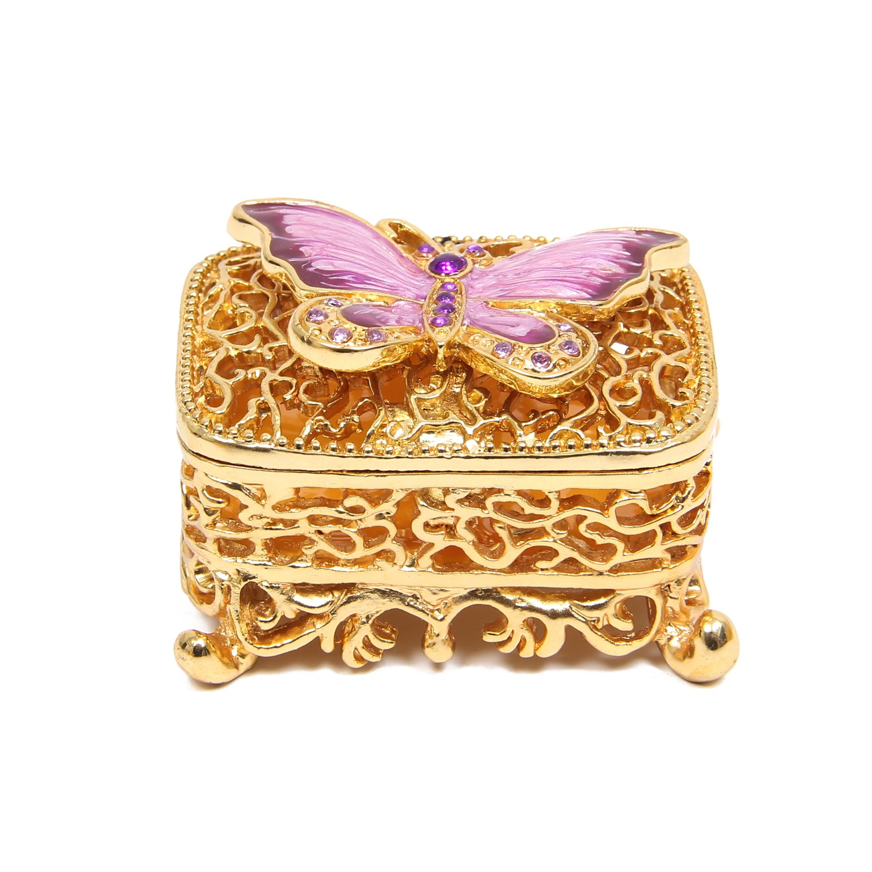 QIFU Hand Painted Butterfly Jewelry Box - Enameled Hinged Trinket Box for Rings & Necklaces | Unique Gift for Women, Mom, Wife | Perfect for Birthday, Anniversary & Valentine's Day