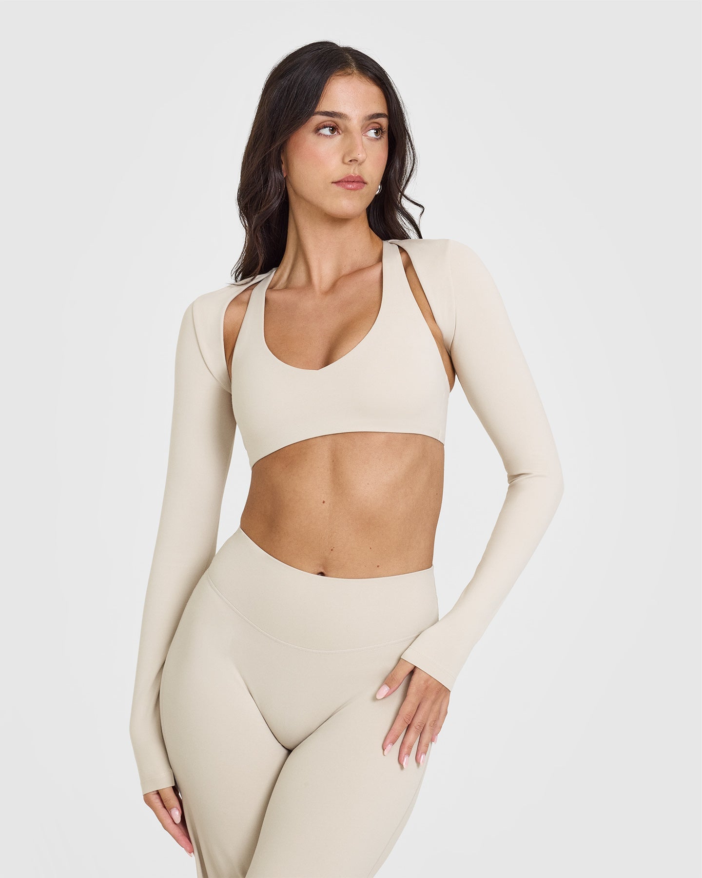 SoftMotion™ Long Sleeve Shrug for Women - Lightweight Stretchy Cardigan Cover Up in Sand Beige | Perfect for Layering, Office Wear & Casual Outfits