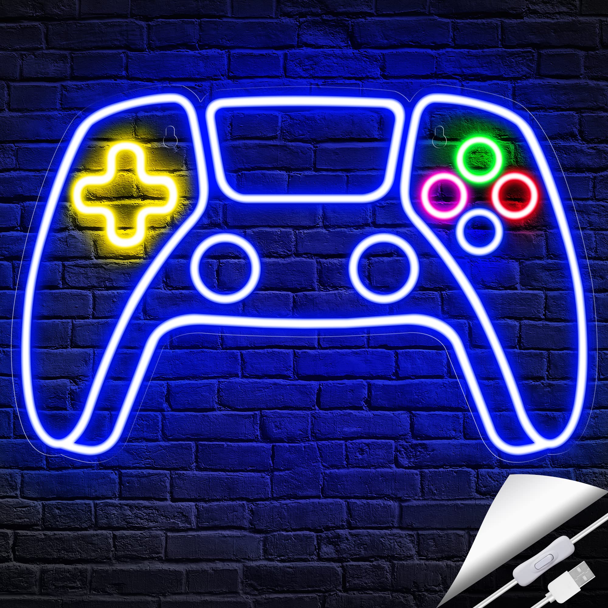 Kavaas Gamer Neon Sign - LED Neon Controller Wall Art for Gaming Room Decor - Cool Gaming Neon Light for Teen Boys Bedroom - Perfect Gamer Gift for Teenagers & Kids - Ideal for Game Room, Man Cave & Esports Themed Parties