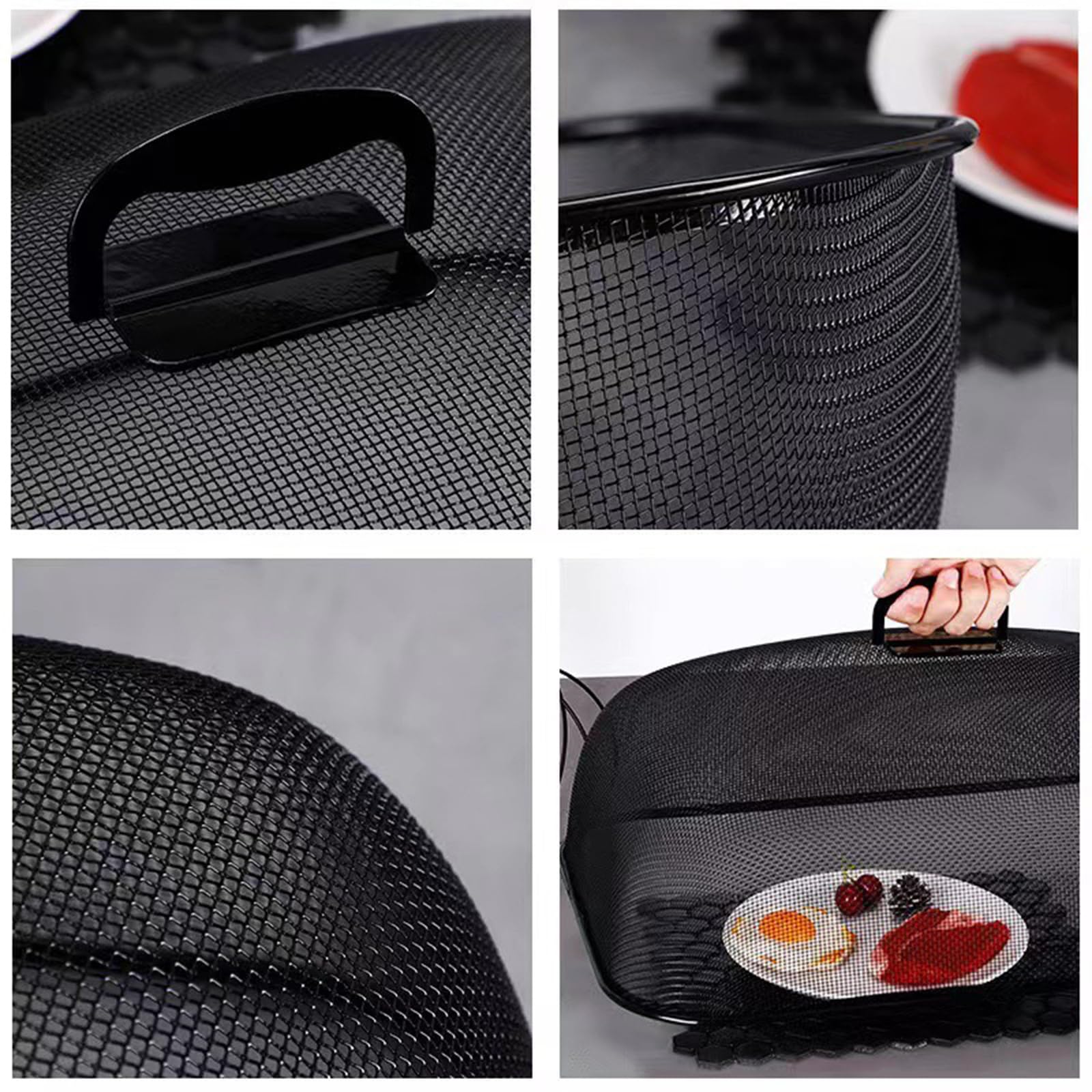 4Pcs 18.5 Inch Black Metal Mesh Food Covers - Reusable Outdoor Picnic Food Tents & Indoor Plate Protectors for Flies & Bugs | Perfect for BBQs, Camping, Parties & Home Dining Protection