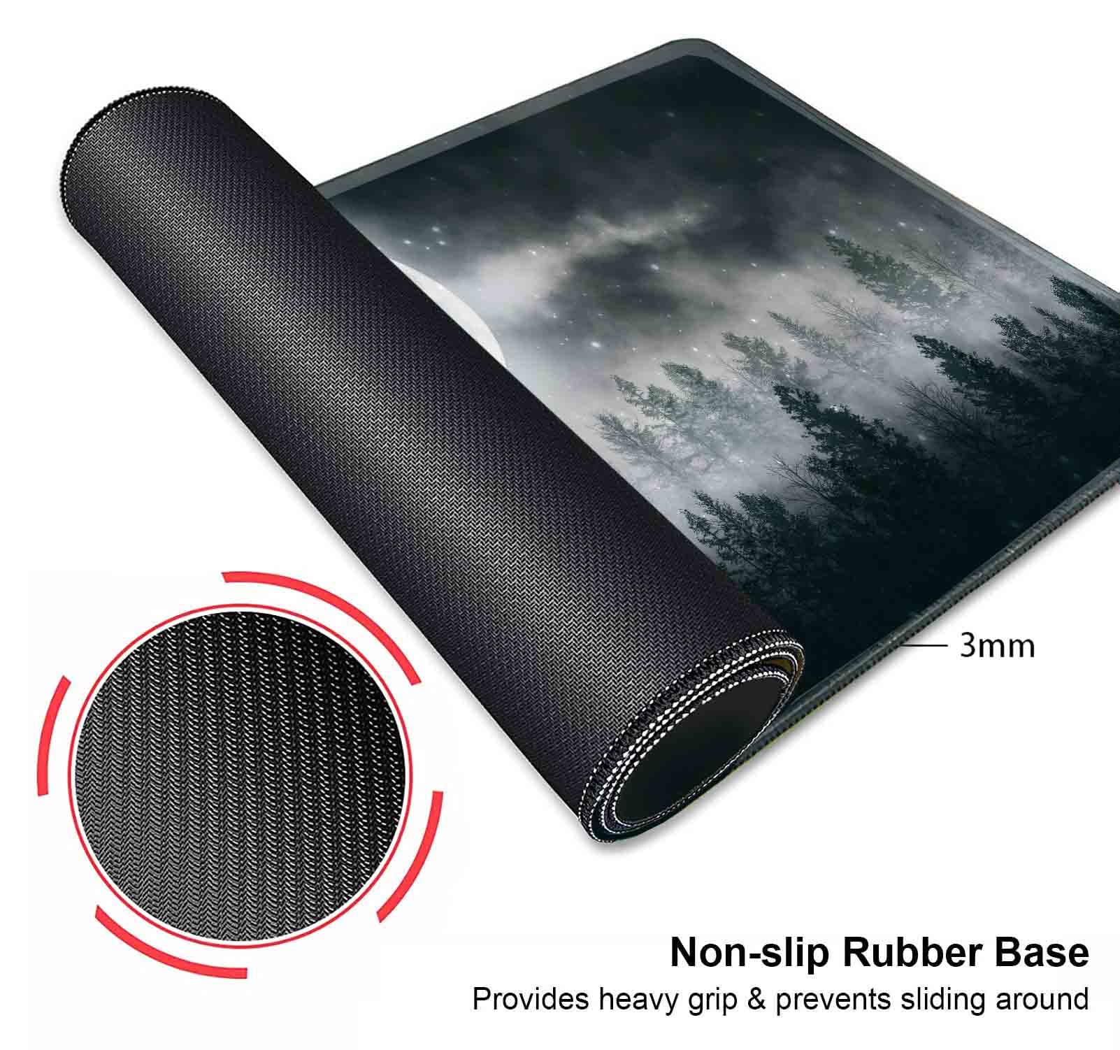 Full Moon Snow Fog Mouse Pad - Extra Large Dark Misty Forest Design, Non-Slip Rubber Base XXL Gaming Mouse Mat for Full Desk - Perfect for PC Gaming, Office Work & Home Computer Setup