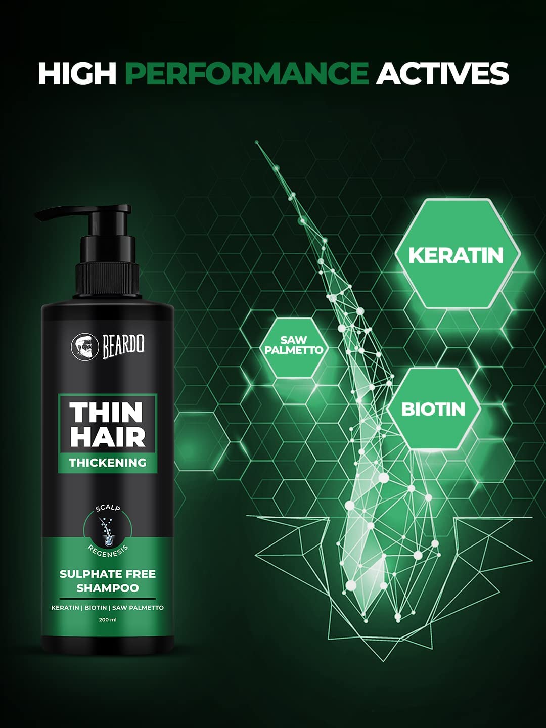 Keratin Shampoo for Men - Sulfate & Paraben Free Hair Thickening Shampoo with Biotin & Saw Palmetto (200ml) - Volumizing Treatment for Thin Hair - Ideal for Daily Use & Hair Growth Care