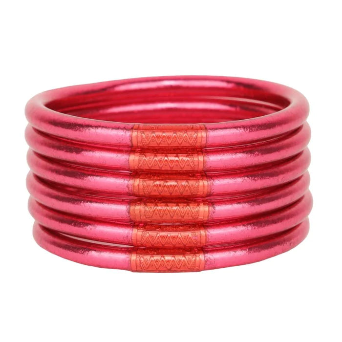 BuDhaGirl All Weather Bangles Set of 6 - Stylish Waterproof & Durable BDG Pink Bracelets for Women | Perfect for Yoga, Travel & Everyday Wear