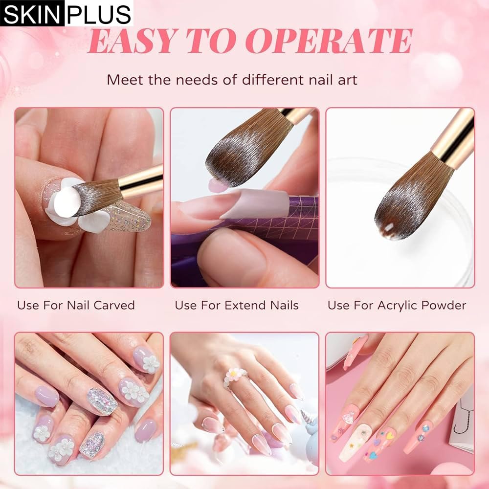 SKINPLUS Professional Acrylic Nail Brush Set - 4pcs Wooden Handle UV Gel Painting Pens for Nail Art Design | Perfect for Salon, Home Manicure & DIY Nail Extensions