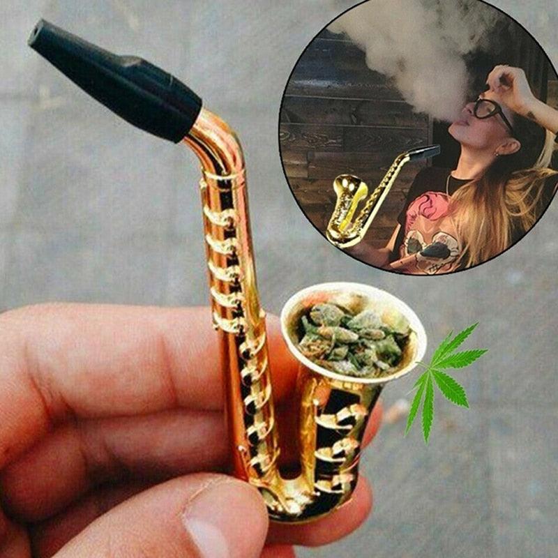 Unique Saxophone-Shaped Alloy Smoking Pipe - Portable 97mm Metal Tobacco Pipe for Hookah | Compact & Lightweight Design for Travel, Outdoor Use & Gifts