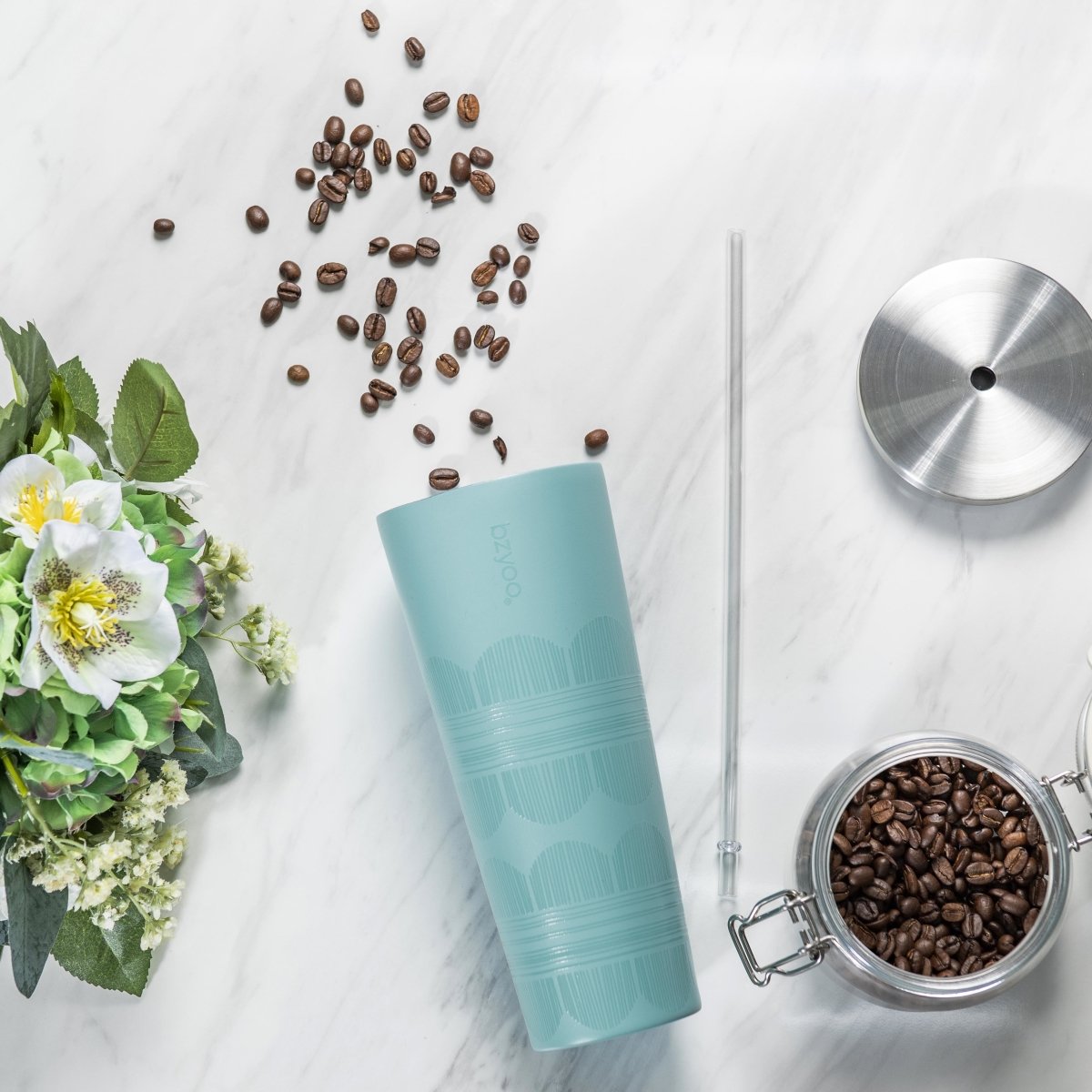 24oz Double Wall Vacuum Insulated Stainless Steel Tumbler with Straw Lid - Scribe Light Blue | Leakproof Travel Mug for Coffee, Tea & Cold Drinks | Gym, Office & Outdoor Use