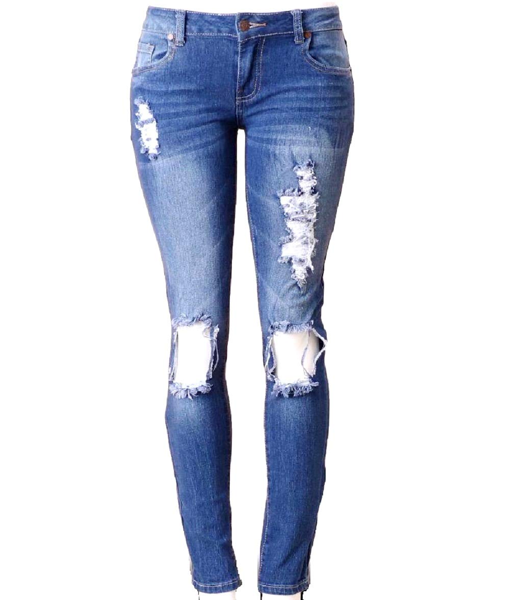 Women's Distressed Ripped Skinny Jeans - Stretch Denim Pants in Blue for Casual Wear & Street Style | Perfect for Everyday Outfits, Parties & Date Nights