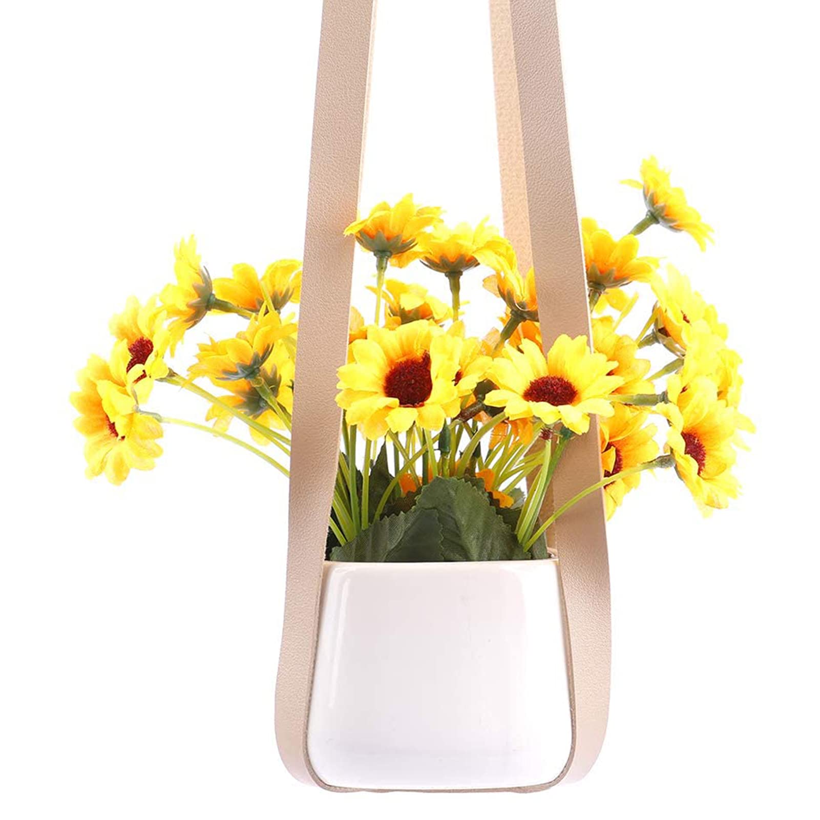 2 Pack Adjustable PU Leather Hanging Planters for Indoor Plants - Decorative Flower Pot Hangers for Baskets (Apricot Color) | Perfect for Living Room, Bedroom, Balcony & Home Decor