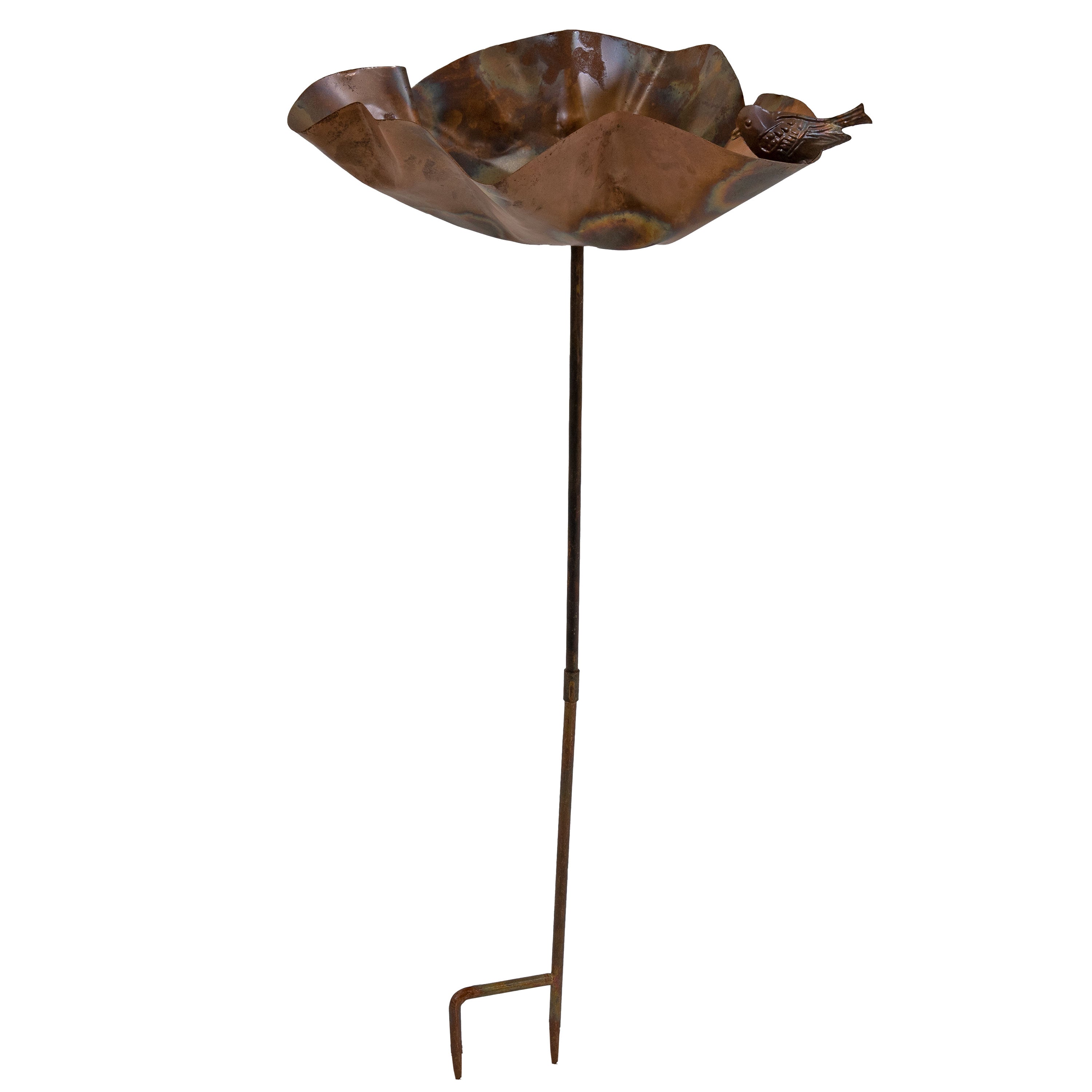 Sunnydaze Decorative Staked Copper Bird Bath with Bird Figurine - 34.25 Inch Outdoor Garden Ornament for Birds and Wildlife