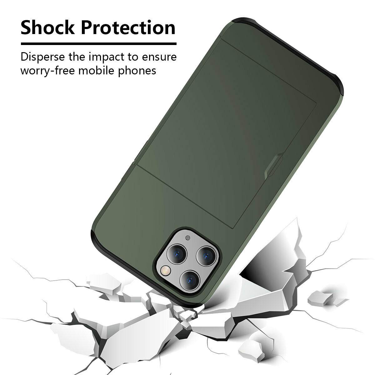 Ultra-Thin Shockproof Hard Back Silicone Case with Credit Card Holder for iPhone 12 Pro Max - Army Green | Slim Protective Cover with ID Card Slot for Everyday Use & Travel