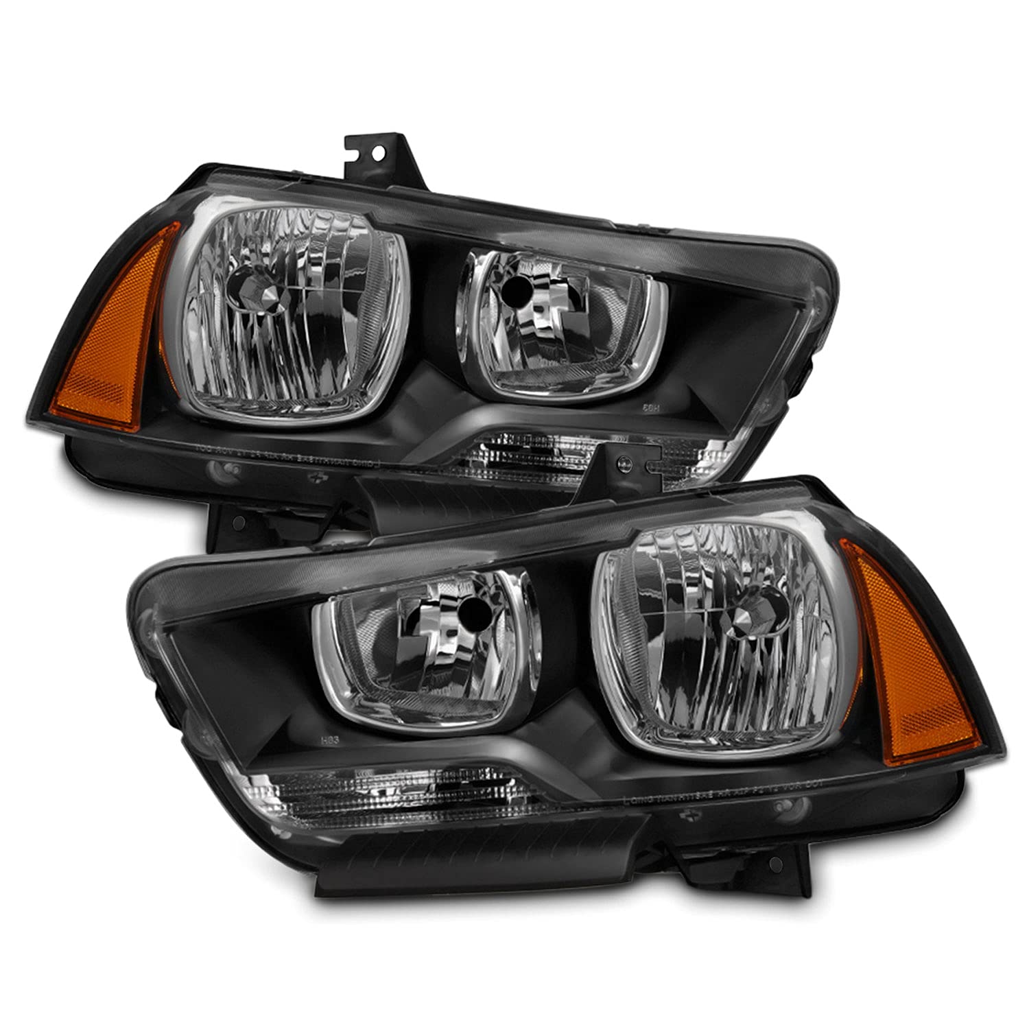 AKKON Black Headlights & Smoked Bumper Fog Lights Replacement Pair for 2011-2014 Dodge Charger (Halogen Type) - Left & Right Side - Perfect for Night Driving & Car Upgrades