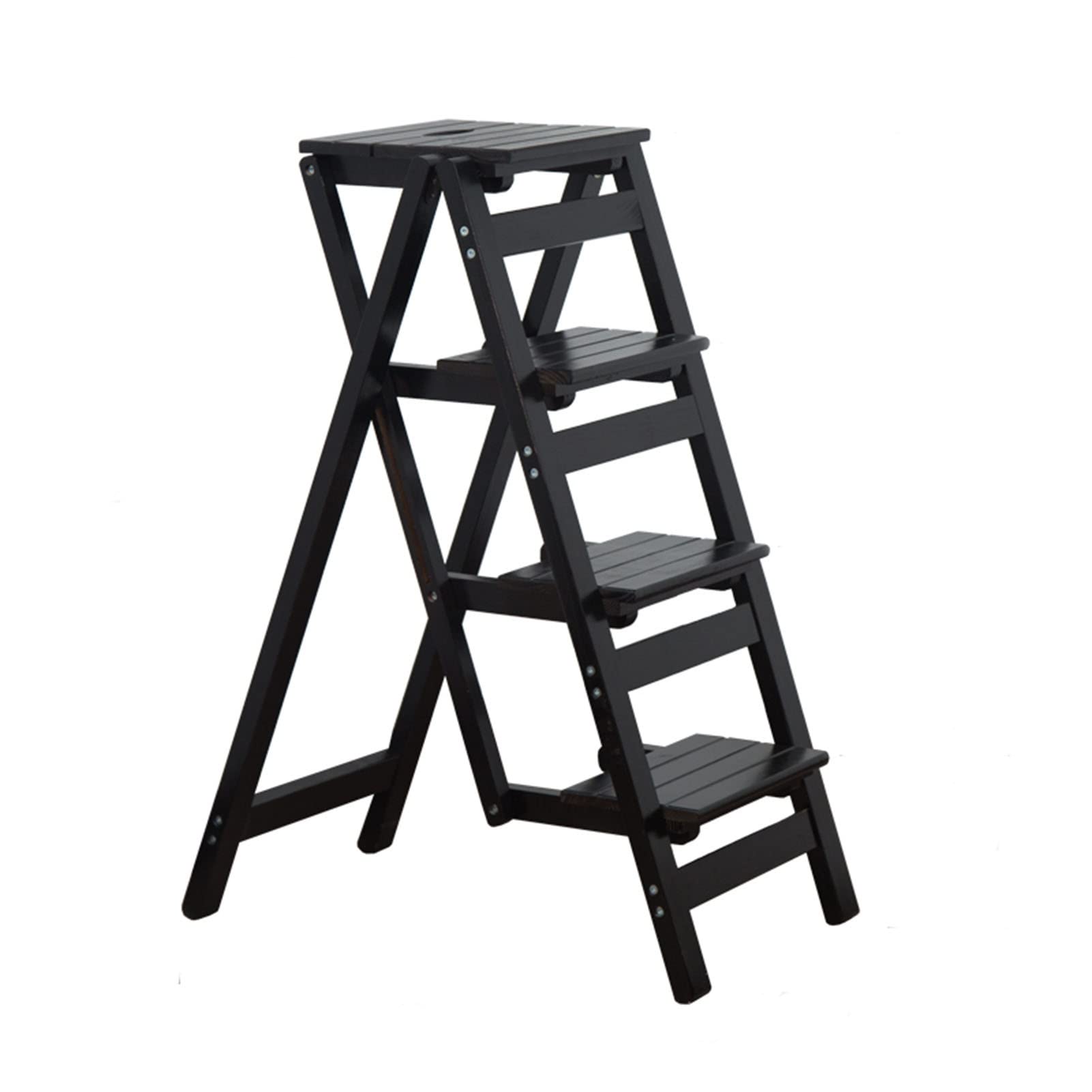 XHALERY 4-Step Wooden Ladder Stool - Foldable Portable Step Stool Chair for Home, Library, Kitchen - Non-Slip Safety Step Ladder for Reaching High Places (Perfect for Shelves, Cabinets & Home Organization)