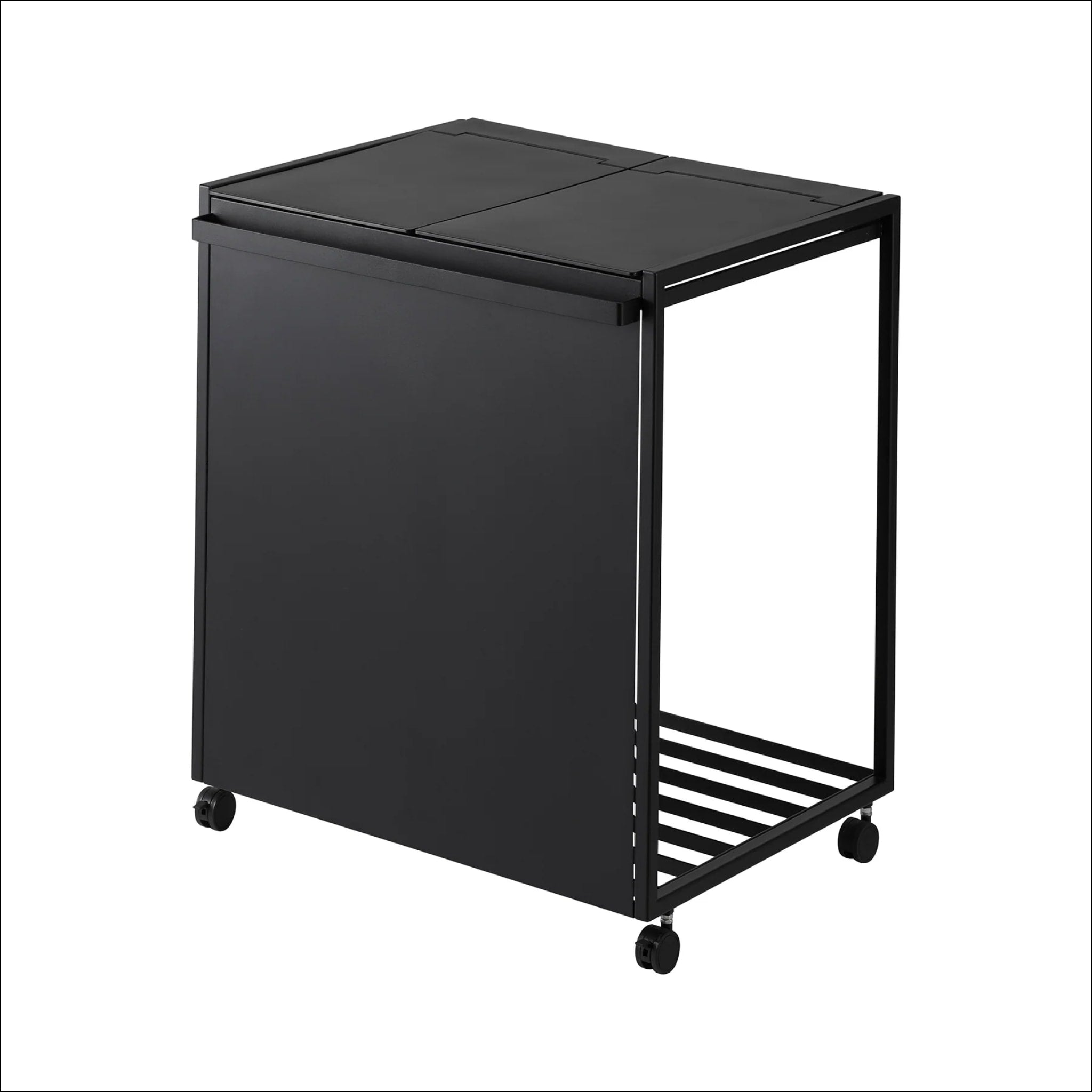 YAMAZAKI 2-Compartment Rolling Trash Can with Wheels for Kitchen & Office - Black | Space-Saving Recycling Bin for Home & Office Waste Management