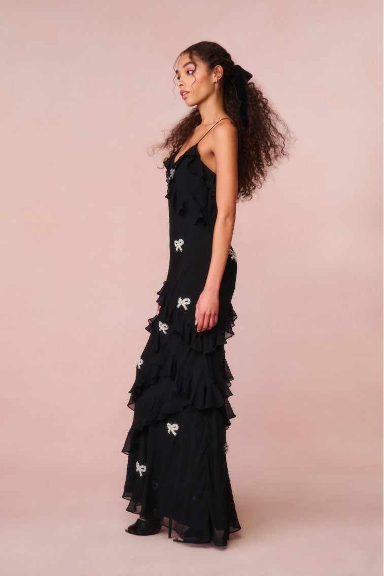 Elegant Rialto Crystal Bow Embellished Maxi Dress for Women - Perfect for Weddings, Parties & Special Occasions