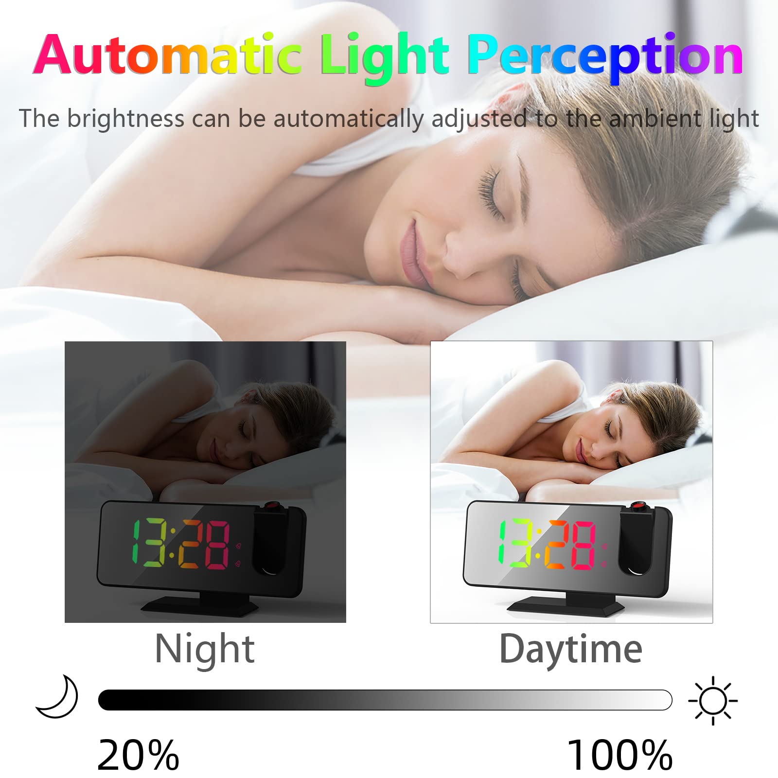 180° Rotatable Projection Alarm Clock with 7.4