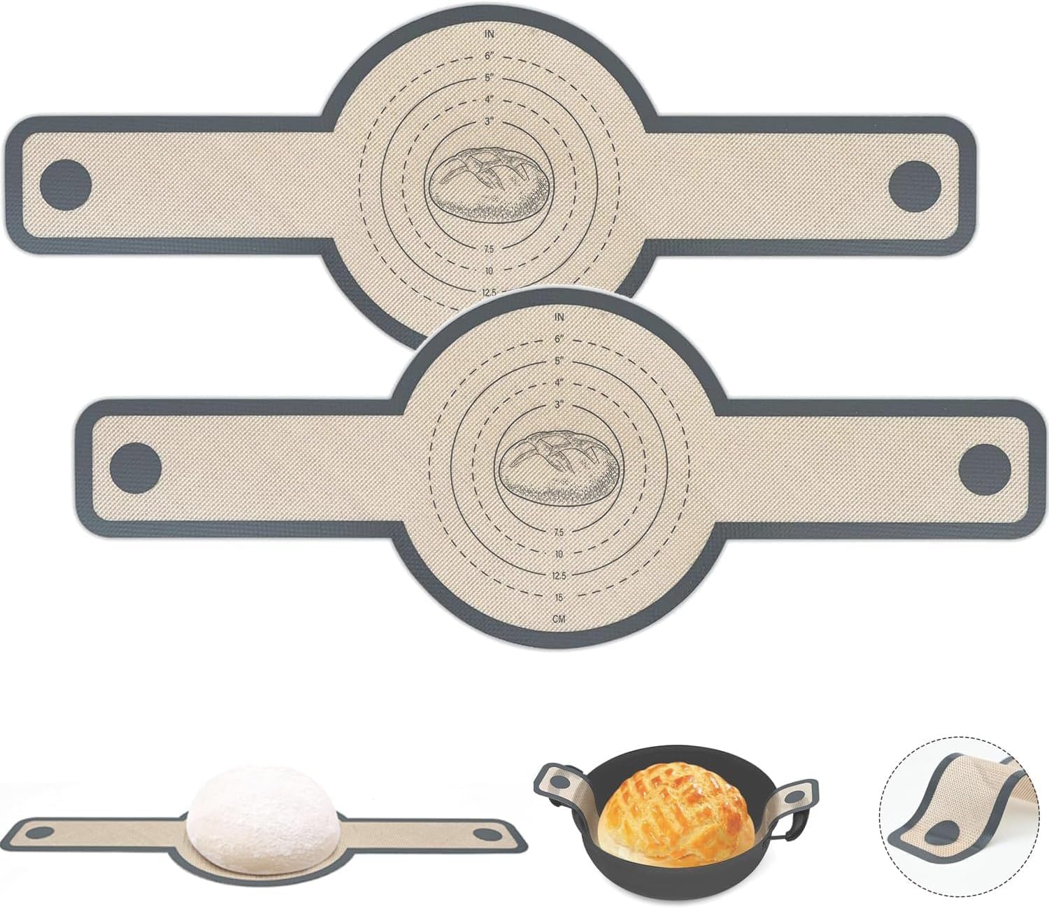 2 Pack Silicone Bread Sling for Dutch Oven - Non-Stick Heat Resistant Reusable Baking Mat with Long Handle - Perfect for Sourdough Bread Making, Artisan Loaf Transfer & Baking Accessories - Ideal for Home Bakers & Bread Making Enthusiasts