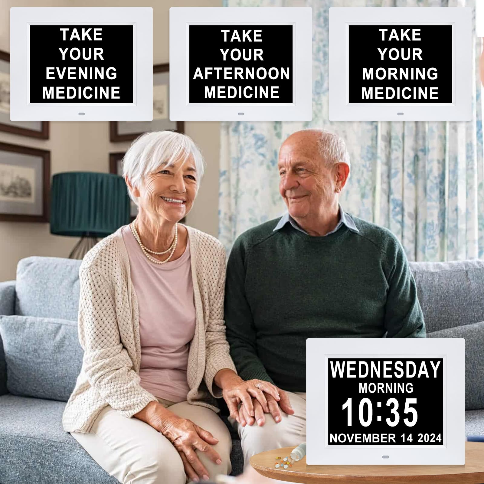 Johnziny 2025 8-Inch Large Digital Clock for Seniors - Easy-to-Read Dementia Clock with Day/Date Display & 8 Alarm Options - Ideal for Elderly Care, Alzheimer's Patients & Memory Support (White) | Perfect for Bedrooms, Nursing Homes & Assisted Living Facilities