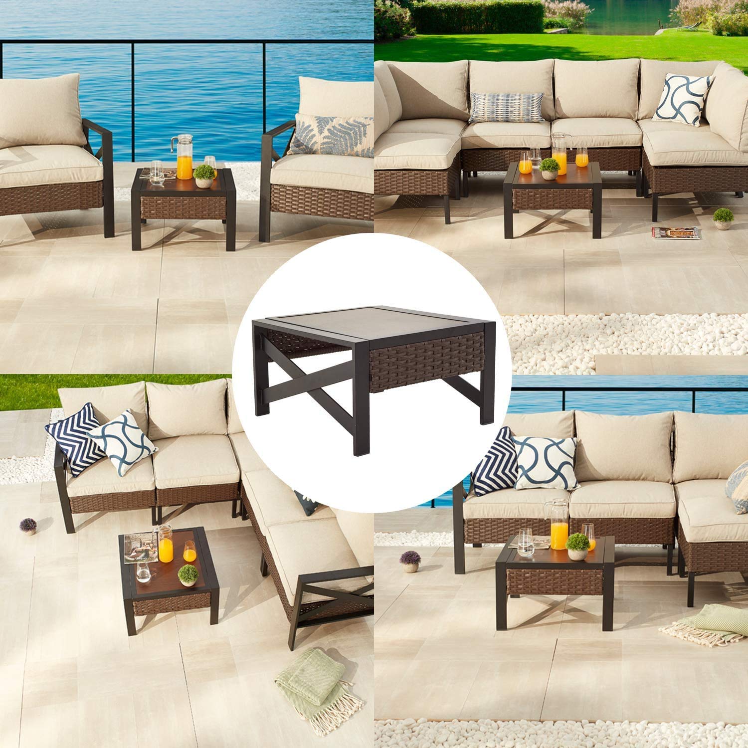 PatioFestival Outdoor Wicker Side Table - PE Rattan Square Coffee Table with Metal Frame for Garden, Porch, Poolside & Balcony - Weather-Resistant Brown Patio Furniture (Perfect for Outdoor Entertaining & Relaxation)