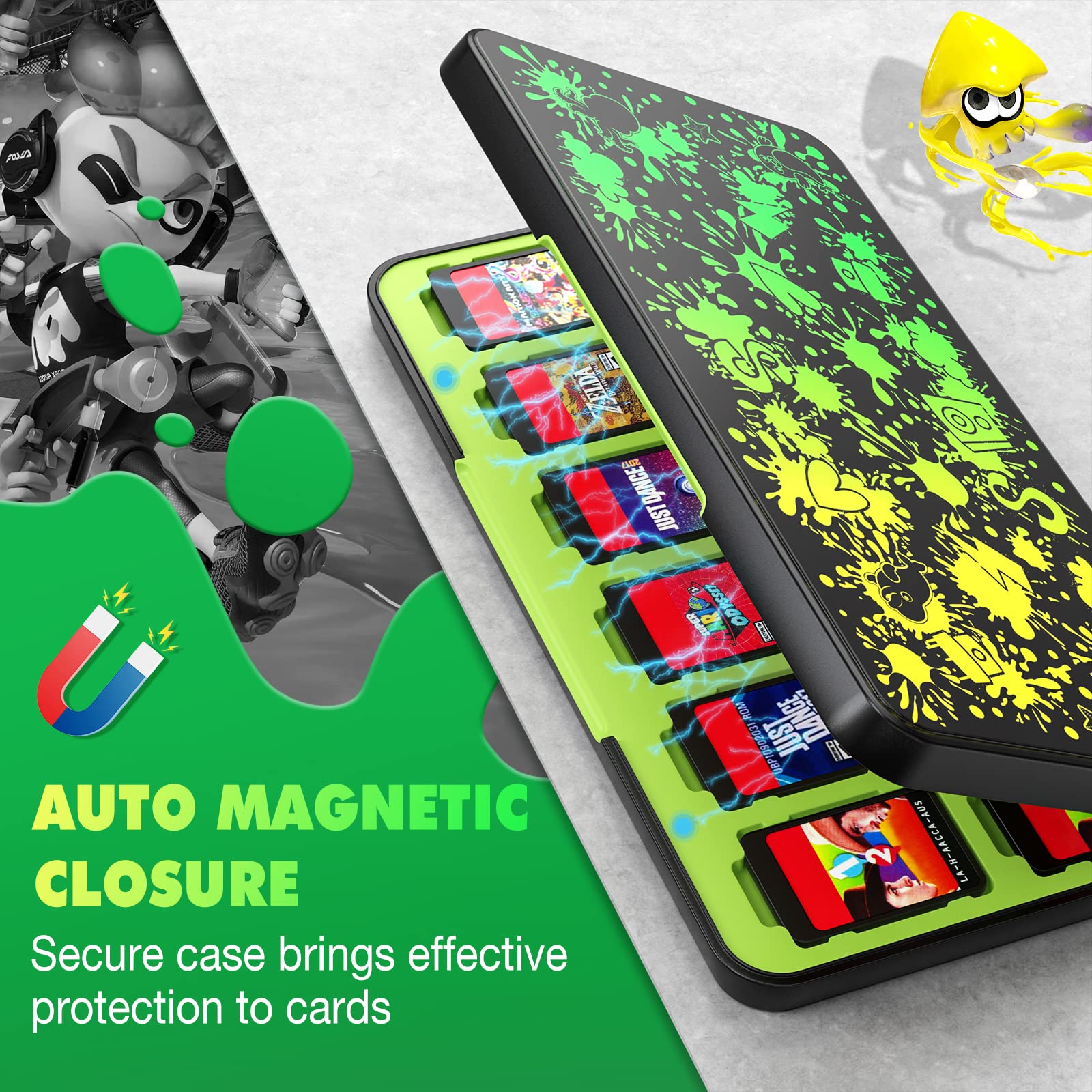 Moko Game Card Holder Case for Nintendo Switch OLED/Switch/Switch Lite - 24 Game Card Slots & 24 Micro SD Slots - Protective Storage Organizer (Green/Yellow) - Perfect for Travel & Gaming Accessories Organization
