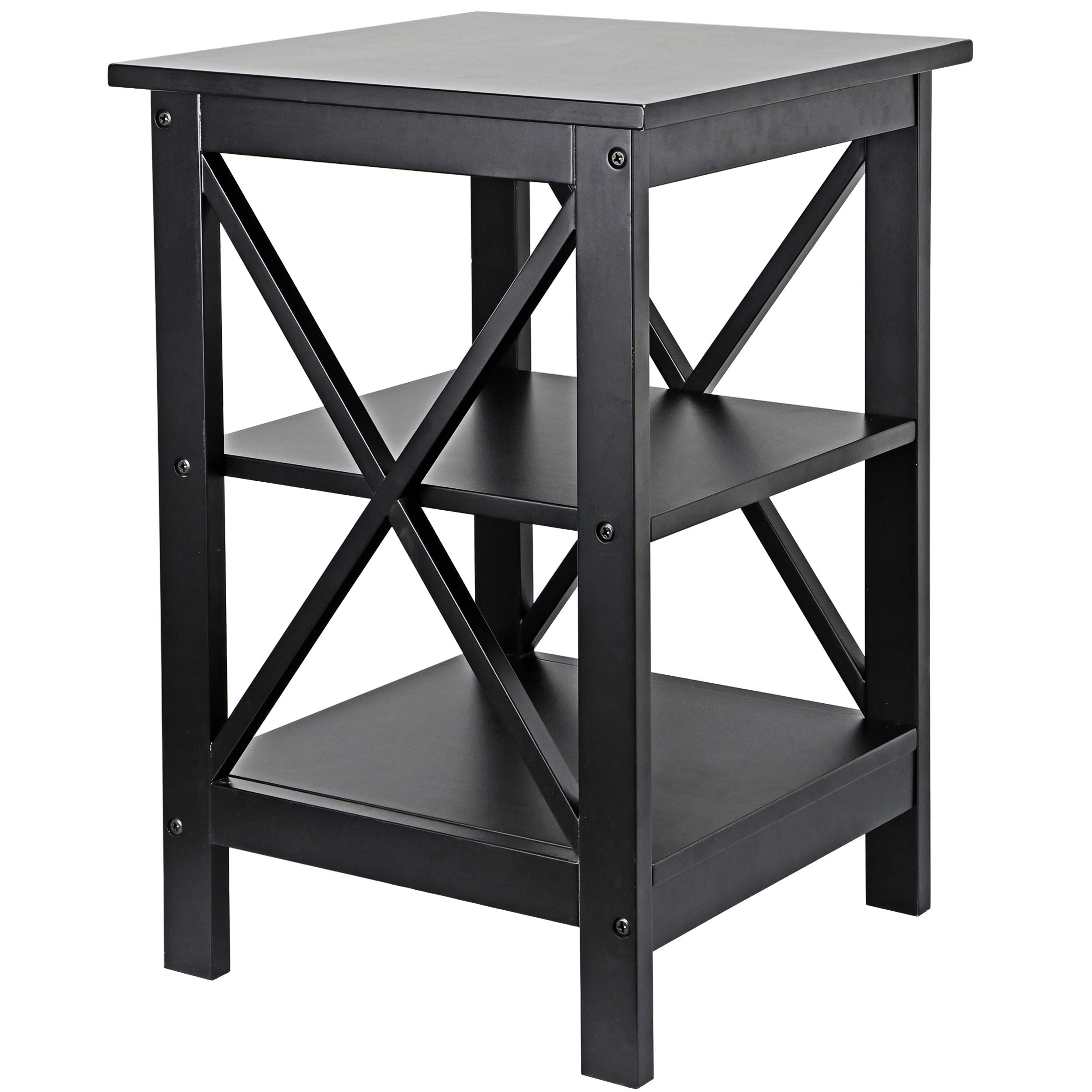 3-Tier Wooden X-Design End Table with Storage Shelves - Living Room Side Table, Bedroom Nightstand, Office & Yard Furniture for Home Decor