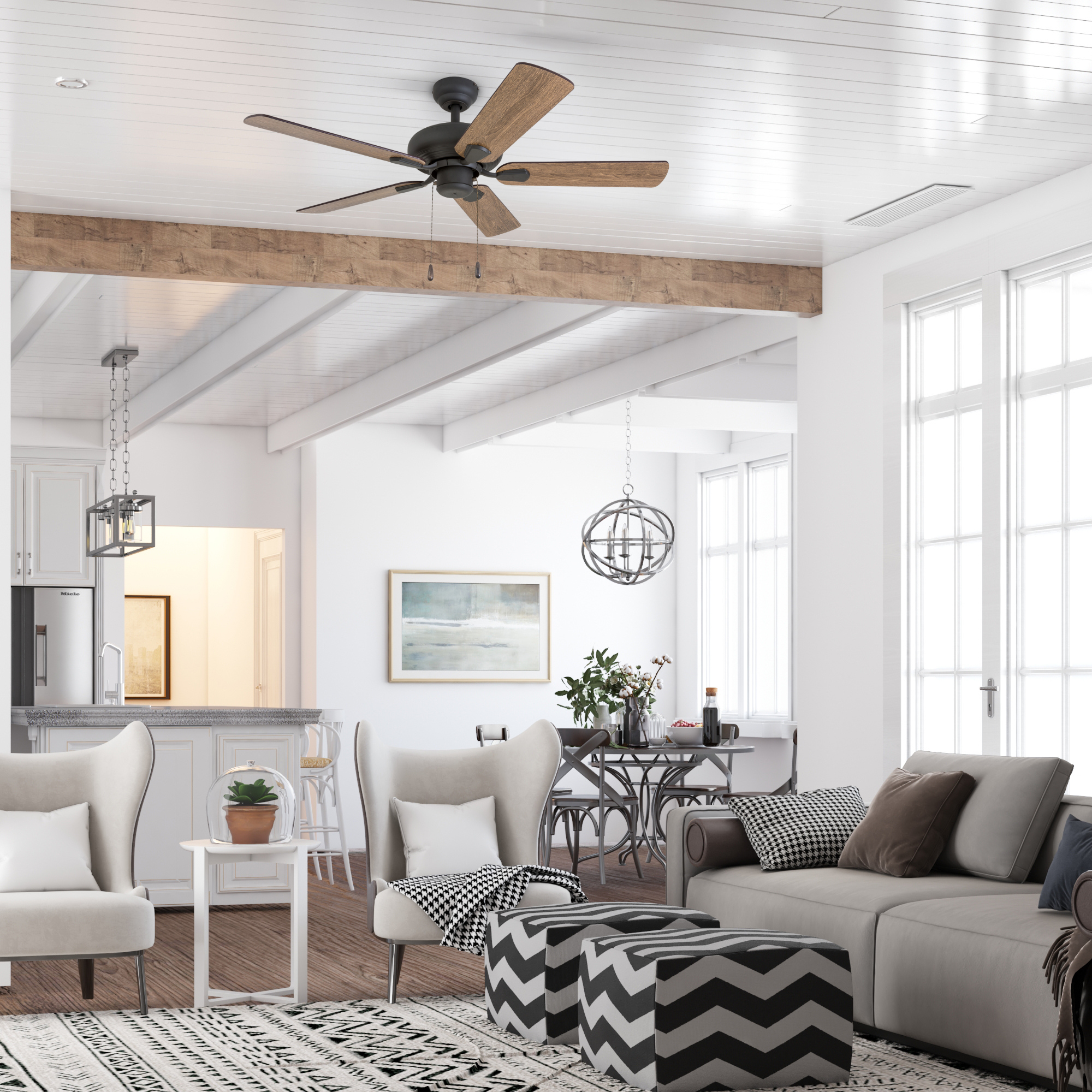 42 Inch Russwood Bronze Ceiling Fan with Pull Chain - Perfect for Living Room, Bedroom, and Outdoor Patio Cooling