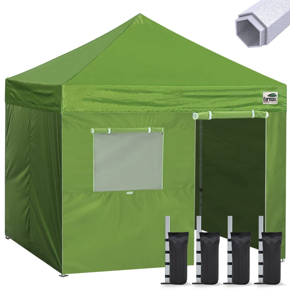 Eurmax USA 10'x10' Premium Pop-Up Canopy Tent - Commercial Instant Shelter with Removable Sidewalls, Wheeled Carry Bag & 4 Bonus Sandbags (Field Green) - Perfect for Outdoor Parties, Farmers Markets, Beach Trips & Sporting Events