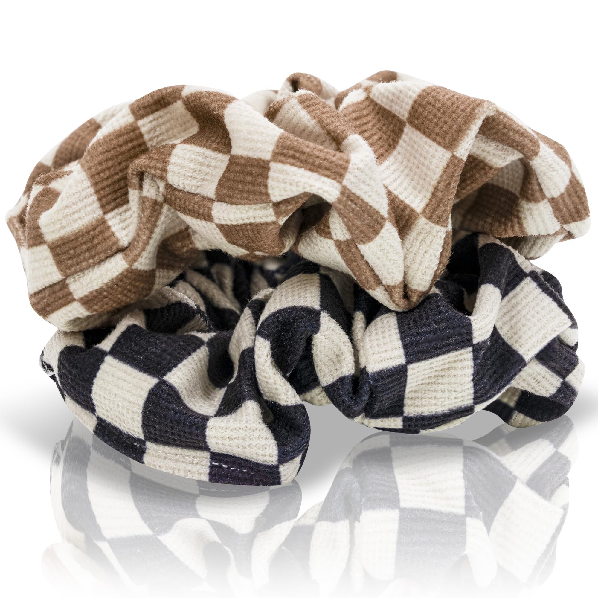 2 Pcs Plaid Hair Scrunchies - Soft Velvet Hair Ties for Women & Girls - Black/Khaki for Casual & Office Wear
