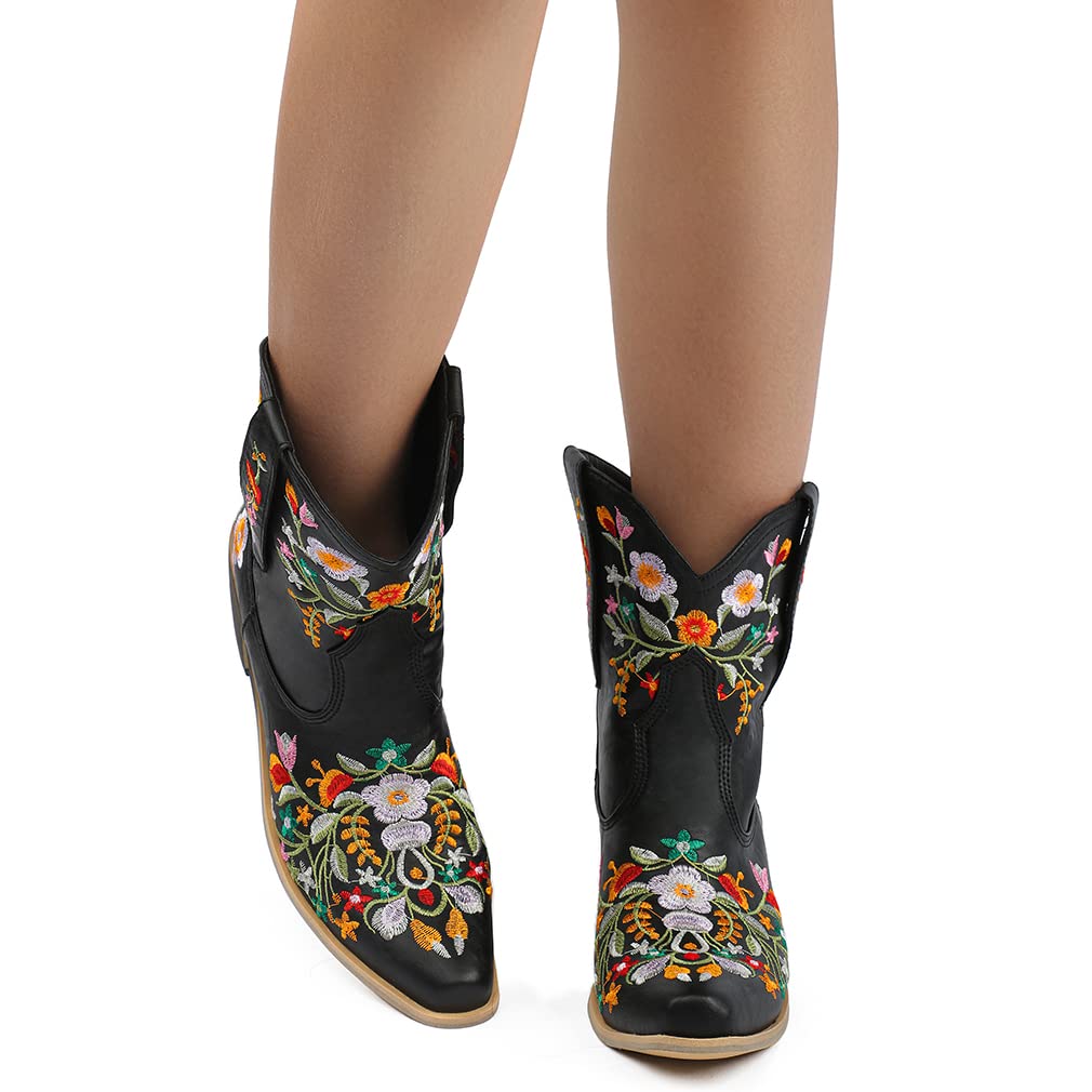 SO SIMPOK Women's Classic Cowgirl Boots - Retro Western Ankle Boots with Embroidered Design - Perfect for Country Dancing, Rodeo Events & Western Fashion Outfits
