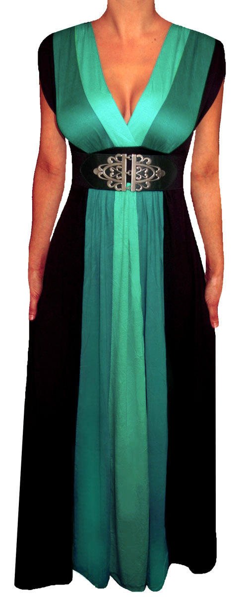 Funfash Plus Size Slimming Maxi Dress for Women - Black & Green Empire Waist Flowy Long Dress | Made in USA | Perfect for Beach Vacations, Summer Parties & Casual Outings