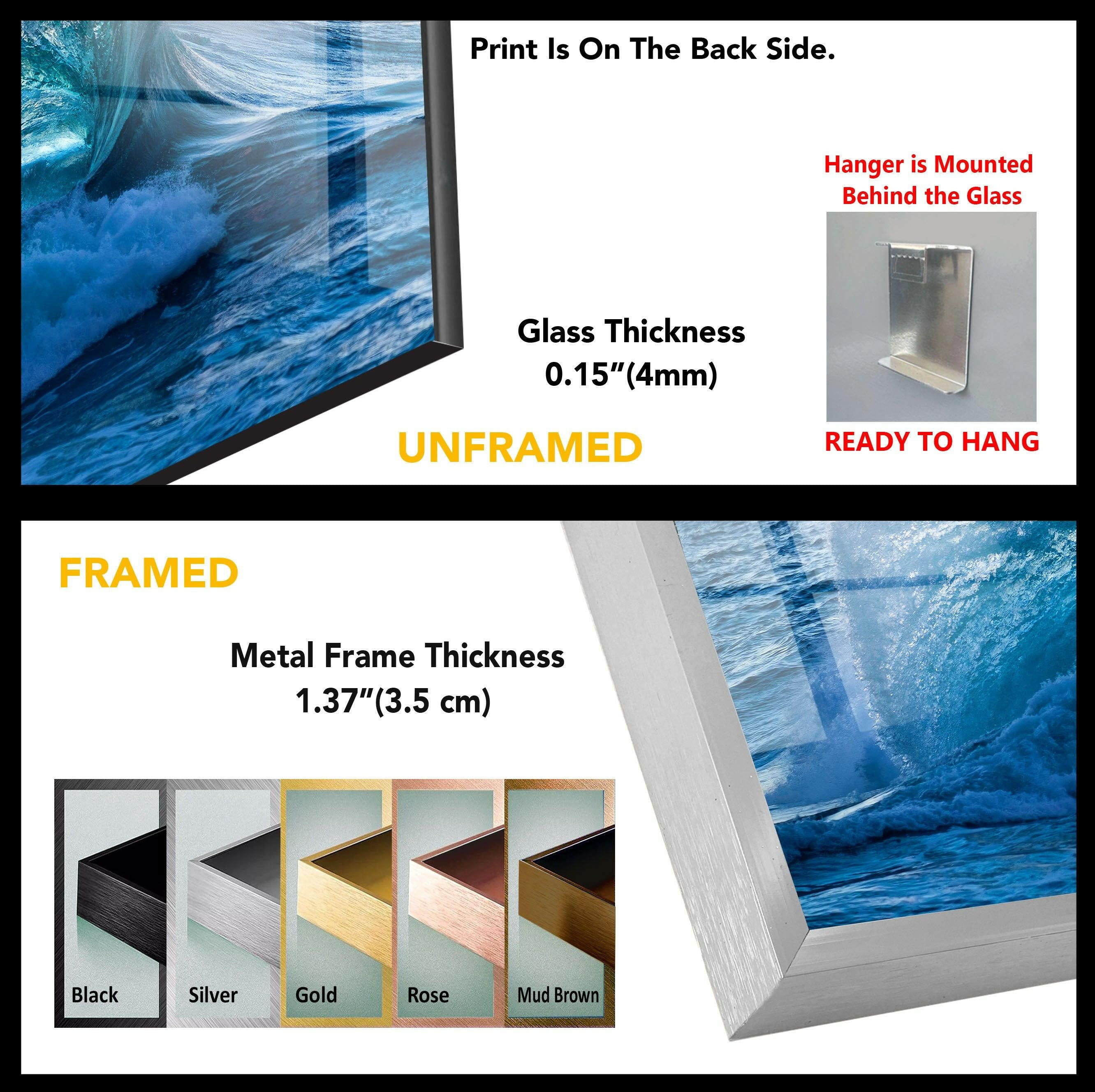 Big Ocean Wave Glass Wall Art - Handmade Coastal Decor for Living Room, Bedroom & Office - Perfect Beach Theme Home Decoration
