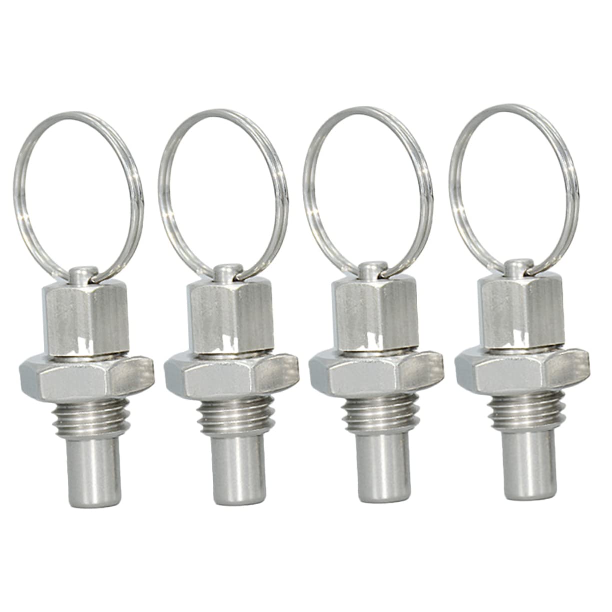 Angoily 4-Piece Stainless Steel Spring Pull Ring Indexing Plunger Set - Replacement Press Fit Plunger, Indexing Pin & Spring Catch for Mechanical Accessories - Perfect for CNC Machines, Lathes & Industrial Equipment (Silver Retractable Buckle)