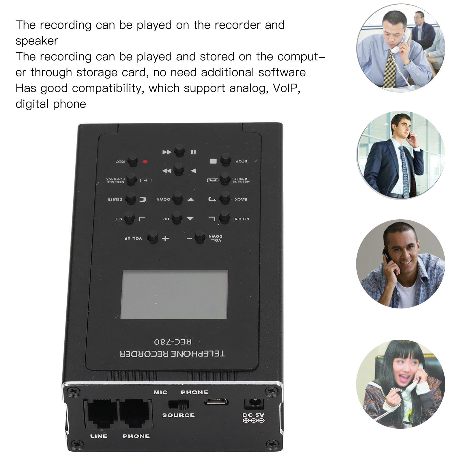 Phone Call Recorder with Time/Date Display - 100-240V Landline Telephone Recorder Device for Home & Office Use (US Plug) | Perfect for Recording Important Calls, Business Conversations & Family Messages