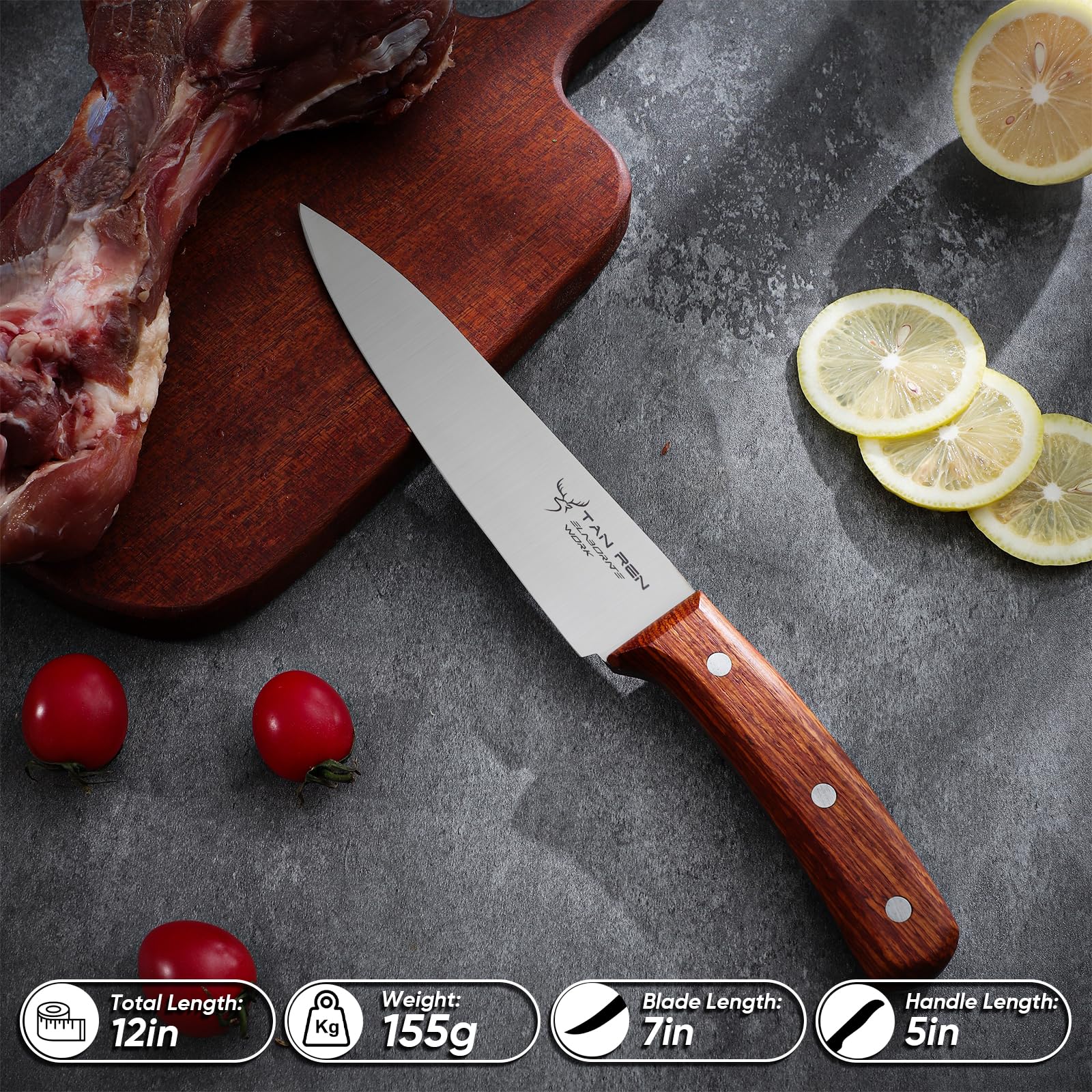 Premium 7 Inch Japanese Gyuto Chef Knife - Hand Forged High Carbon Stainless Steel Blade with Full Tang - Perfect for Professional Cooking, Sushi Preparation & Thanksgiving Gifts (Elegant Gift Box Included)