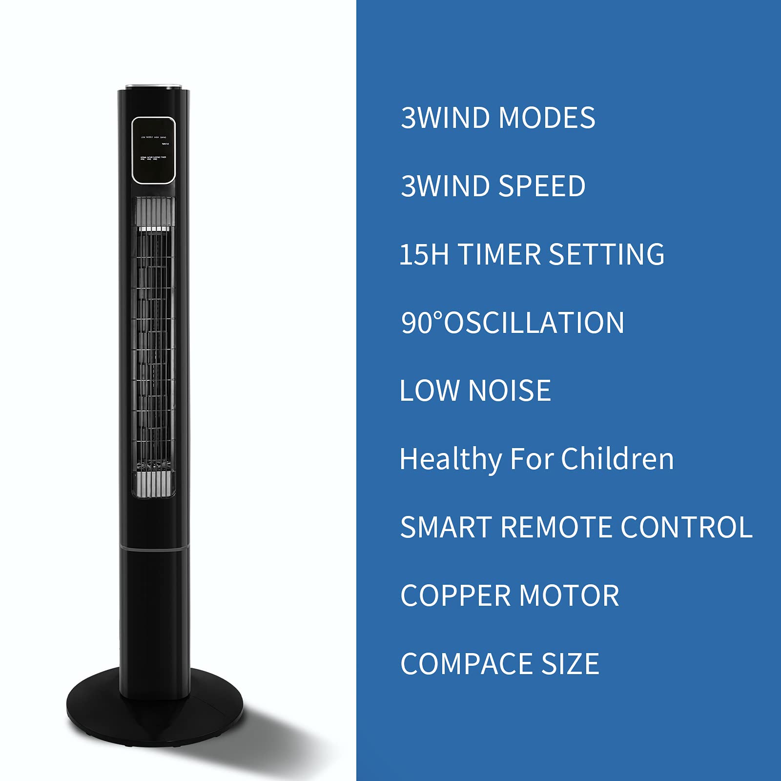 Antarctic Star Bladeless Tower Fan - 3 Speed Quiet Oscillating Standing Fan with Remote Control, Powerful Cooling for Bedroom, Office & Kitchen | Portable Floor Fan for Kids & Adults | Black (Ideal for Home, Office, Dorm & Summer Use)