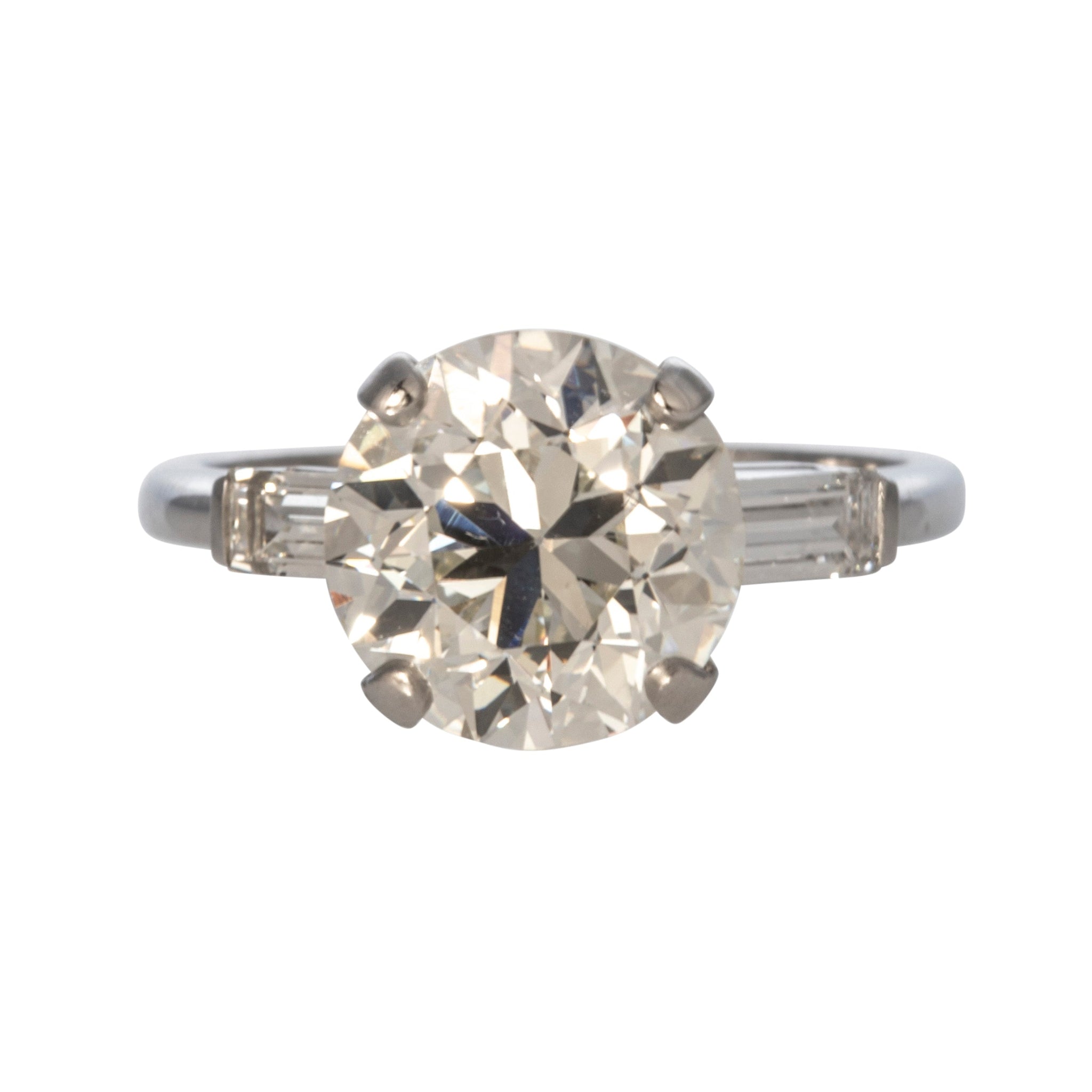 Vintage 3.62ct Round Center & Baguette Side Diamond Platinum Engagement Ring for Women - Perfect for Weddings, Anniversaries & Special Occasions