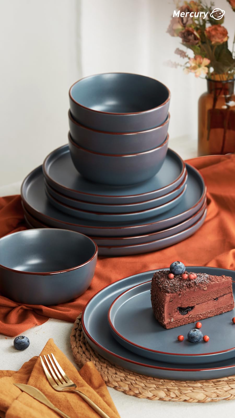 Famiware 12-Piece Stoneware Dinnerware Set - Mercury Plates & Bowls for 4, Microwave & Dishwasher Safe, Durable Charcoal Gray Tableware - Perfect for Family Dinners, Parties & Everyday Use