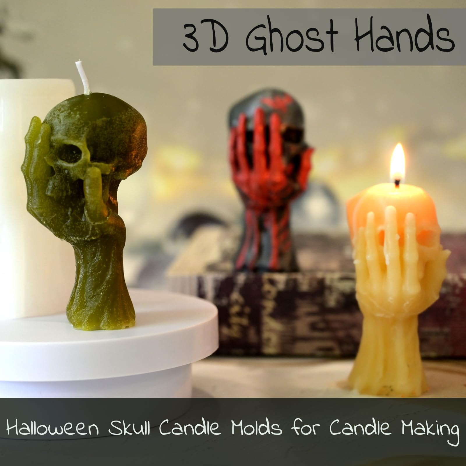3D Skull & Ghost Hand Silicone Molds for Halloween Candles, Epoxy Resin, Soap Making - DIY Aromatherapy Candle & Craft Supplies (Perfect for Halloween Decor, Party Favors & DIY Gift Making)