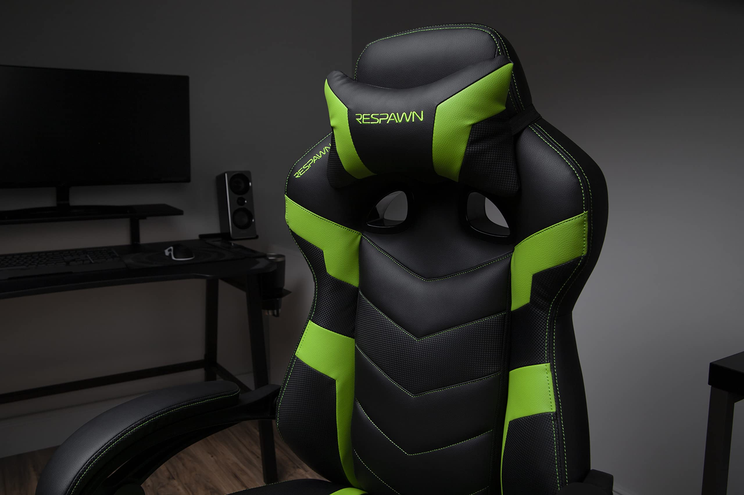 RESPAWN 110 Ergonomic Gaming Chair with Footrest Recliner - Racing Style High Back Office Chair for PC & Desk - 360° Swivel, Adjustable Lumbar Support & Headrest - Padded Armrests - Green (2021 Model) - Perfect for Gaming, Streaming & Home Office Workspace