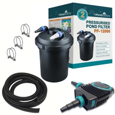 AllPondSolutions 12000L Pressurized Pond Filter Kit PF 12000 KIT - High-Efficiency Water Filtration System for Large Ponds & Koi Fish Tanks